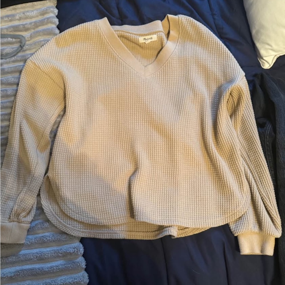 V-Neck Madewell Waffle Knit Sweater - Beige